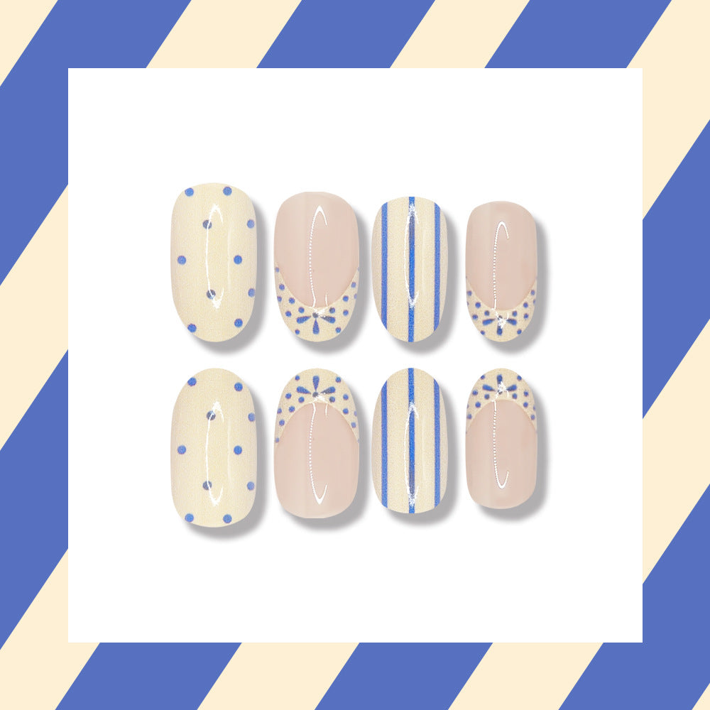 No.F744 Blue Polka Dots Fingernails Patch 24pcs/Set
