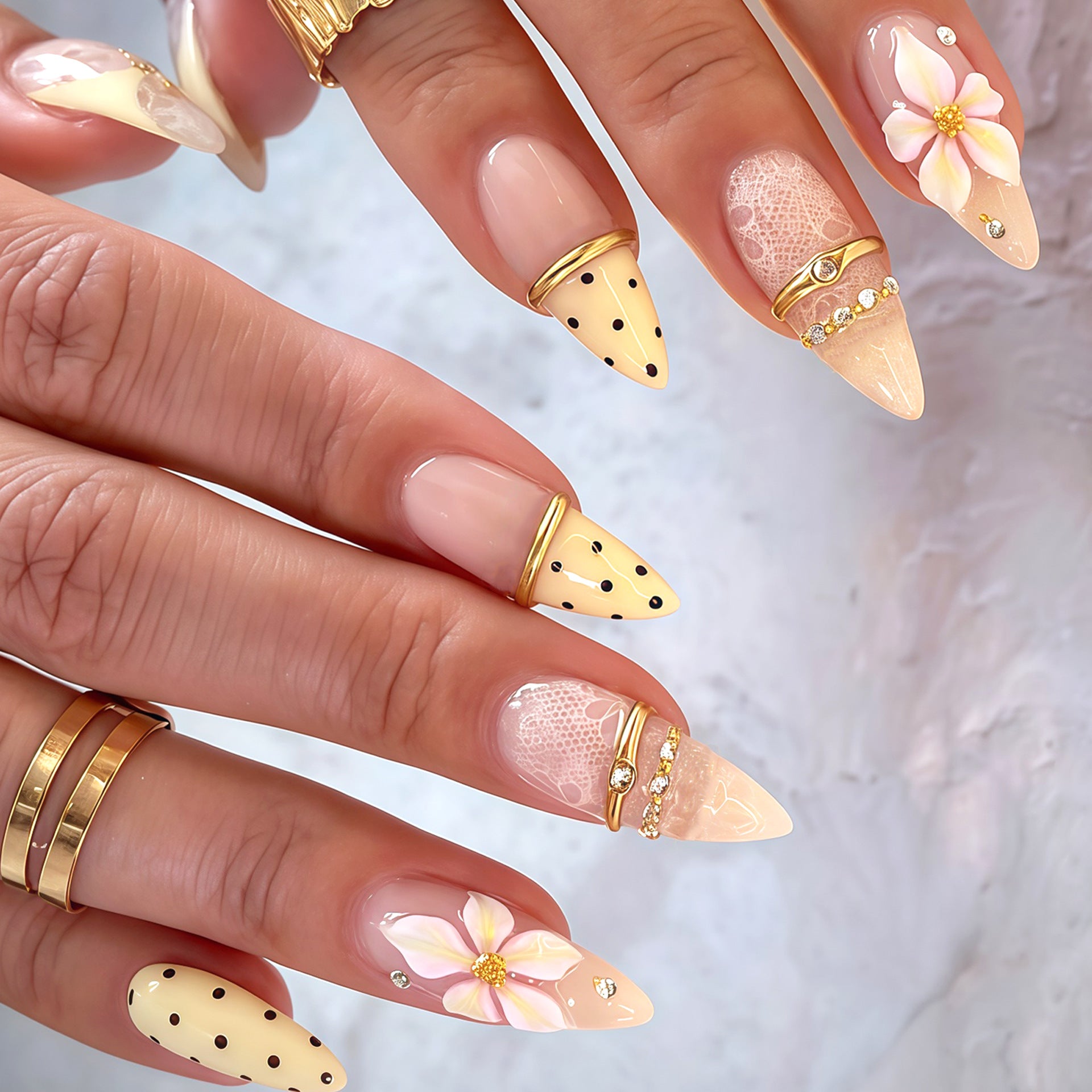 No.F774 Creamy Yellow Fingernails Patch 24pcs/Set