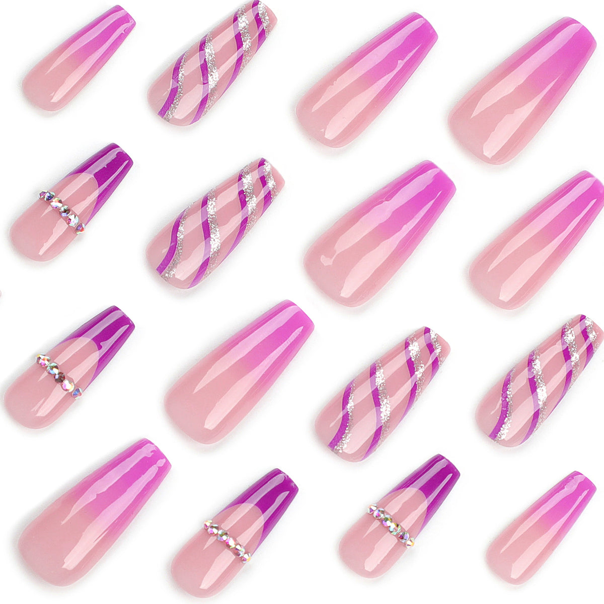 No.F335 Purple Flash Fingernails Patch 24pcs/Set