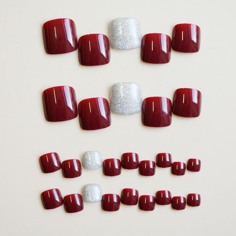 No.531 Wine Red Toenails Patch 24pcs/Set