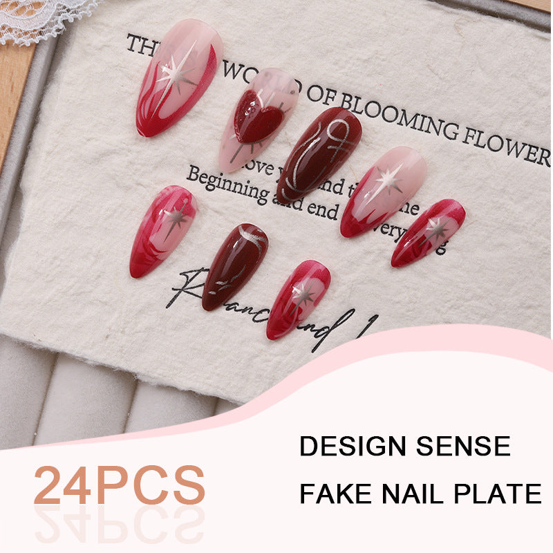 No.F574 Red Heart Fingernails Patch 24pcs/Set