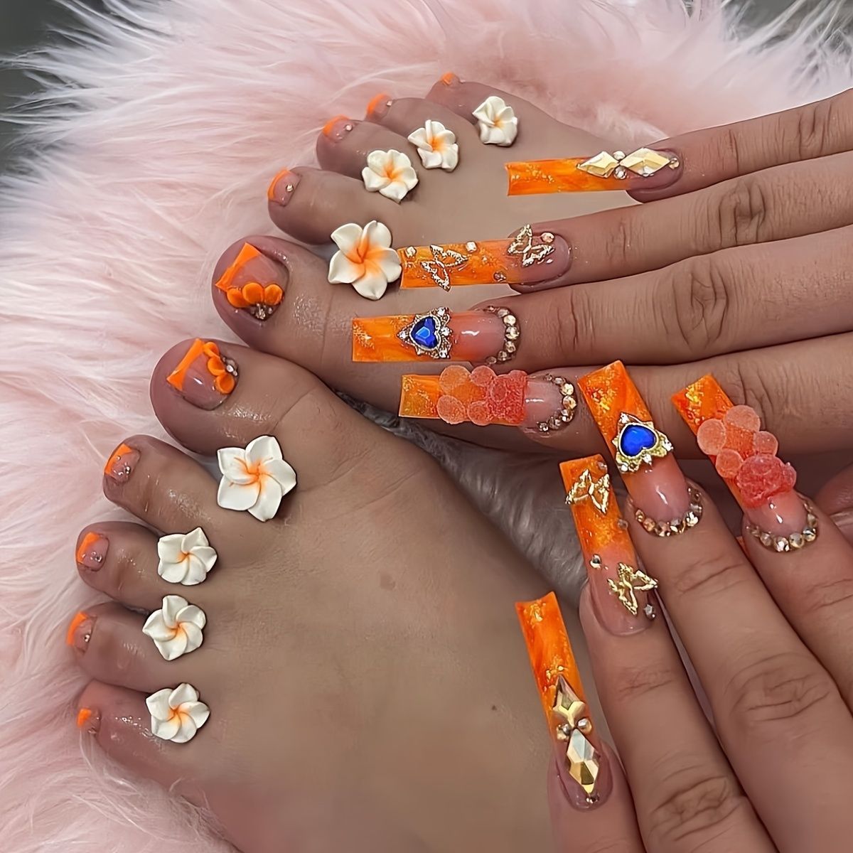 No.PSN156 Orange Bow Hand & Toe Pair Set-48pcs