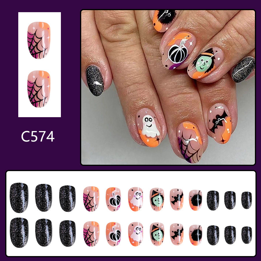 No.AW138 Halloween Ghost Pumpkin Fingernails Patch 24pcs/Set