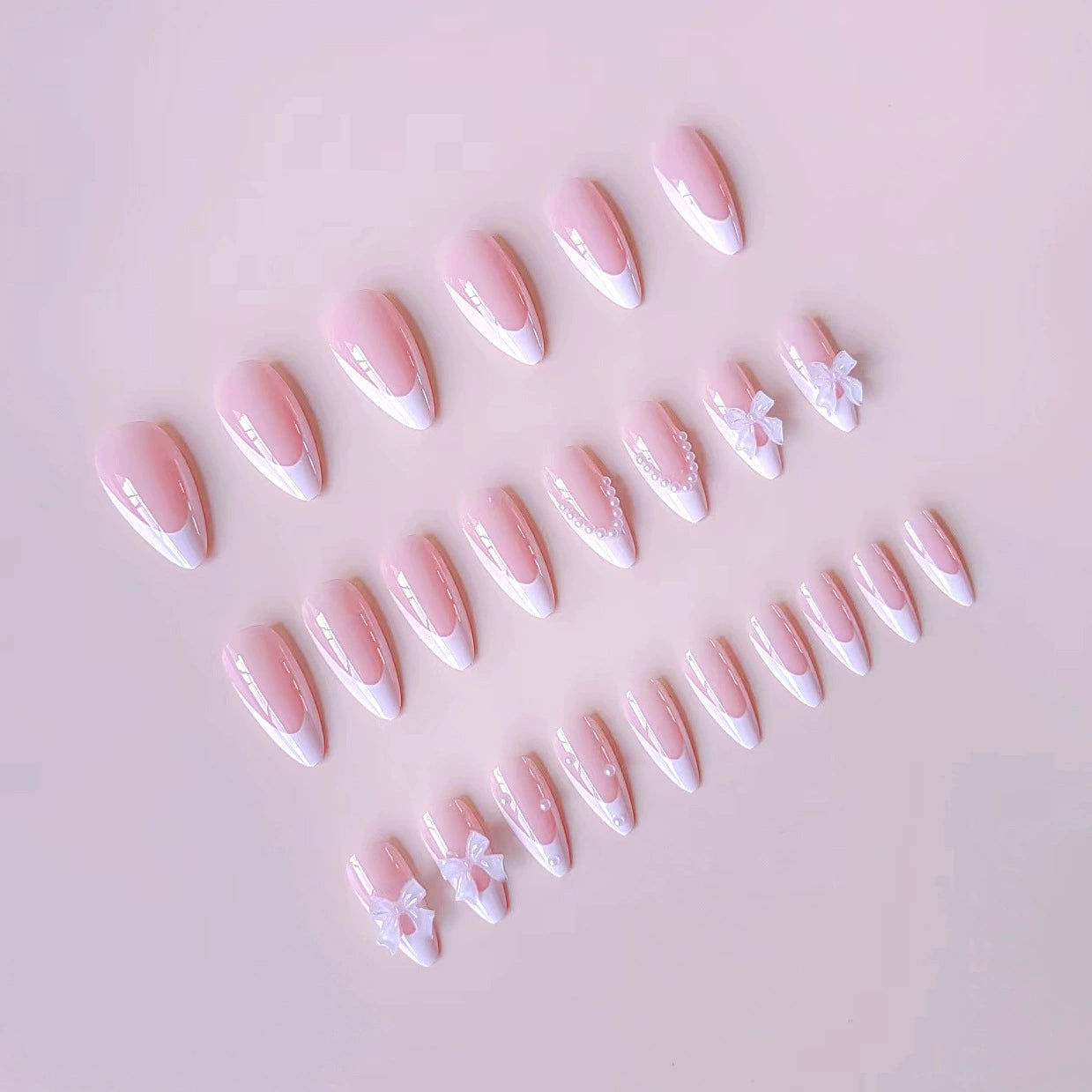 No.F272 Almond Bow Fingernails Patch 24pcs/Set