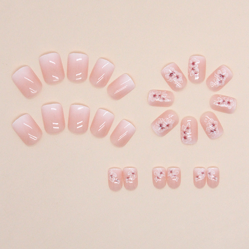 No.F30 White Flowers Gradient Fingernails Patch 24pcs/Set