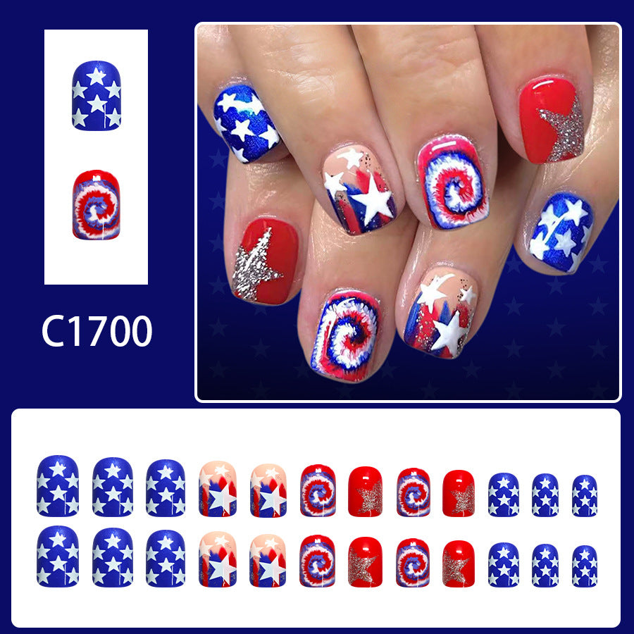 No.JNU32 Red & Blue Fingernails Patch 24pcs/Set