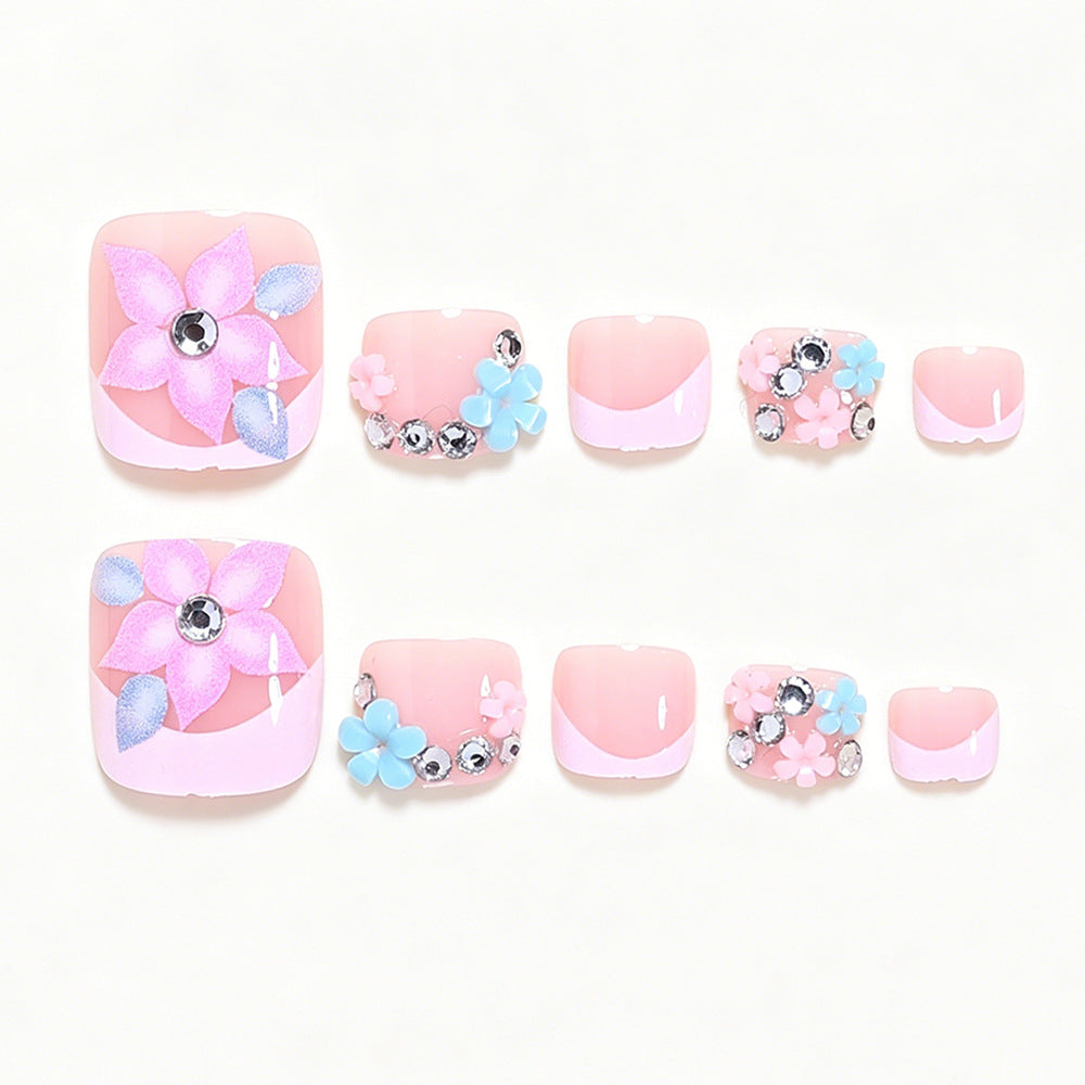No.742 Pink Flowers Toenails Patch 24pcs/Set