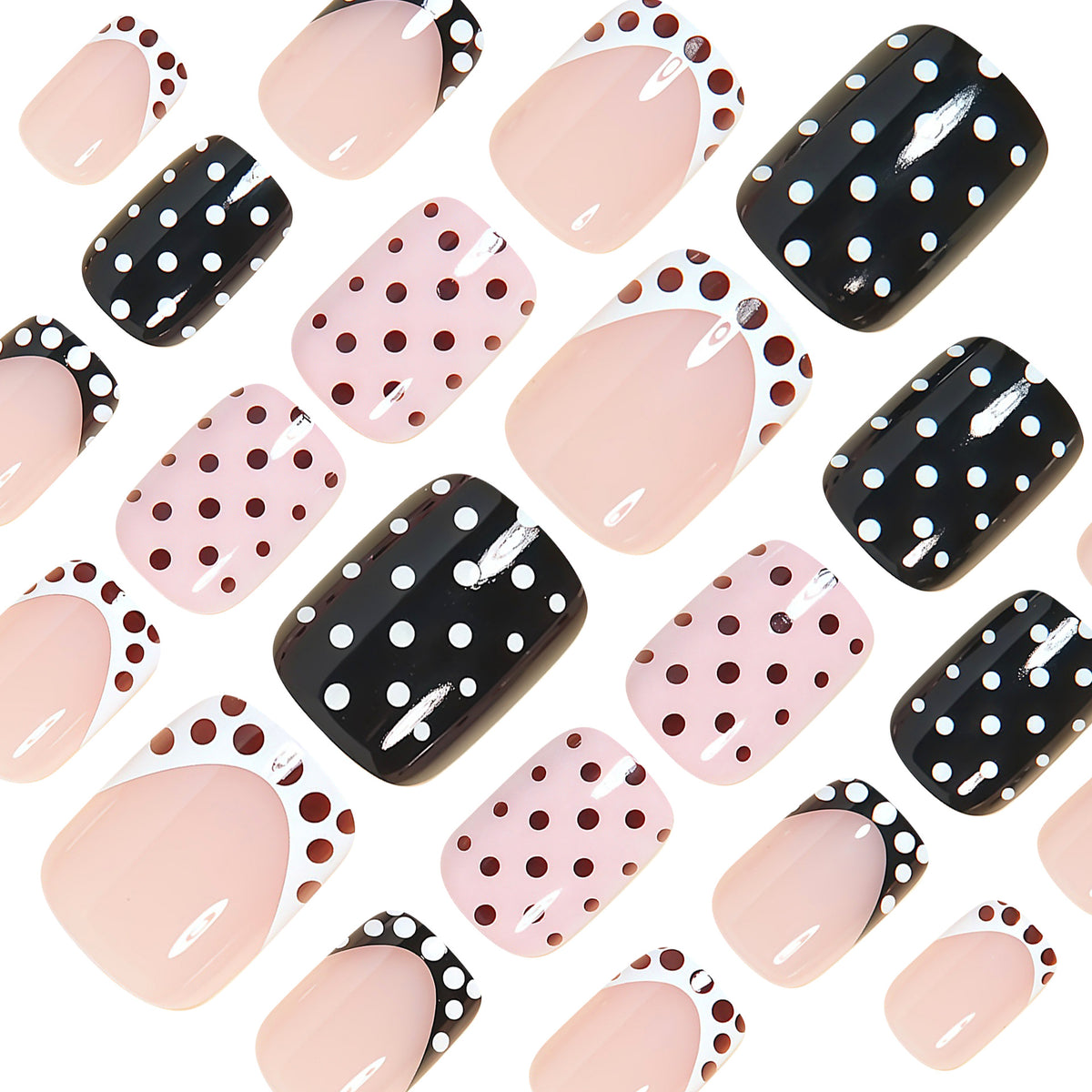 No.F782 White Dots Fingernails Patch 24pcs/Set
