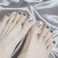 No.160 Milky Green Diamond Toenails 24pcs/Set