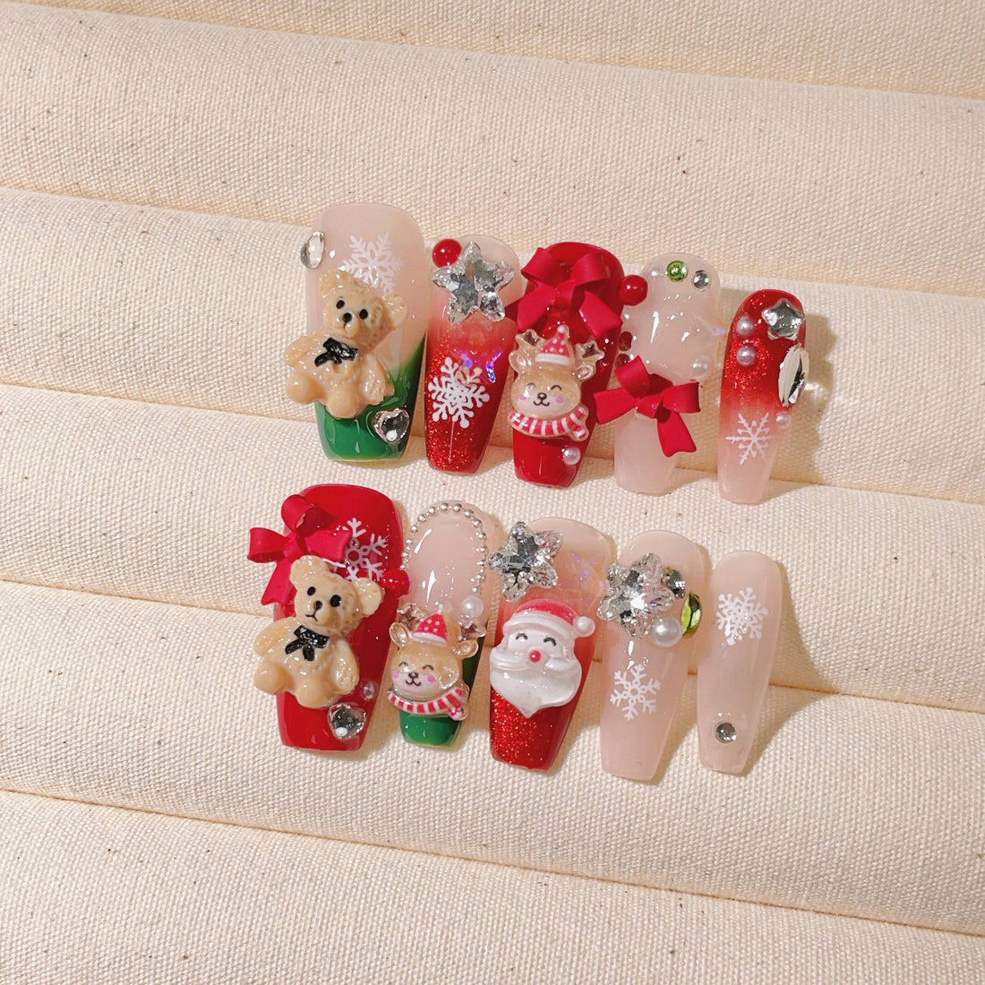 No.FP10 10pcs Christmas Red Handmade Press-On Fingernails