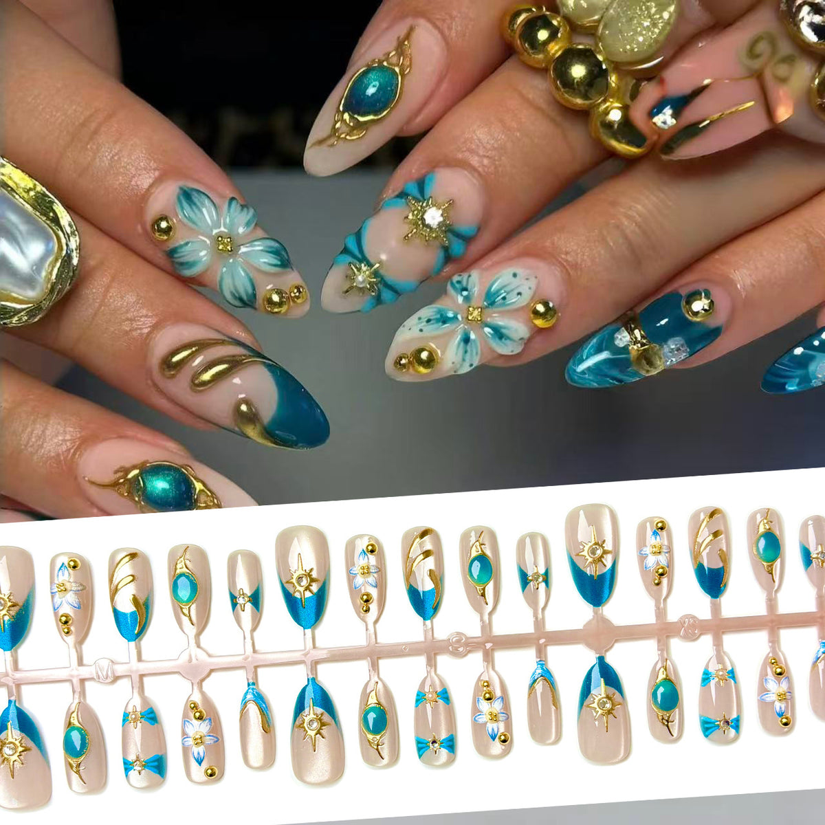 No.F804 Fashion Blue Fingernails Patch 24pcs/Set