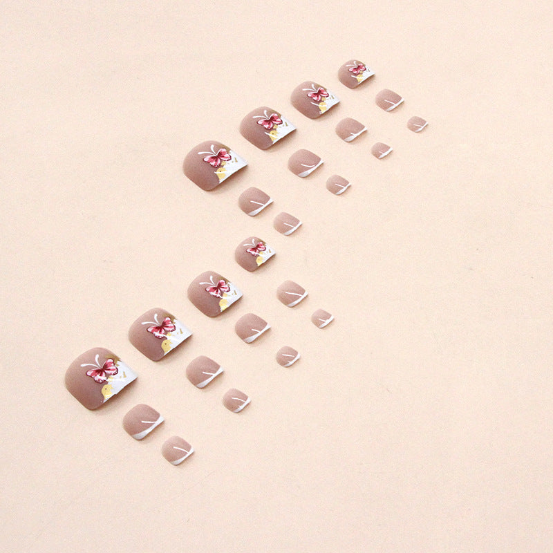 No.239 Cute Pink Butterfly Toenails Patch 24pcs/Set