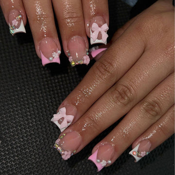 No.F502 Pink Flowers Fingernails Patch 24pcs/Set