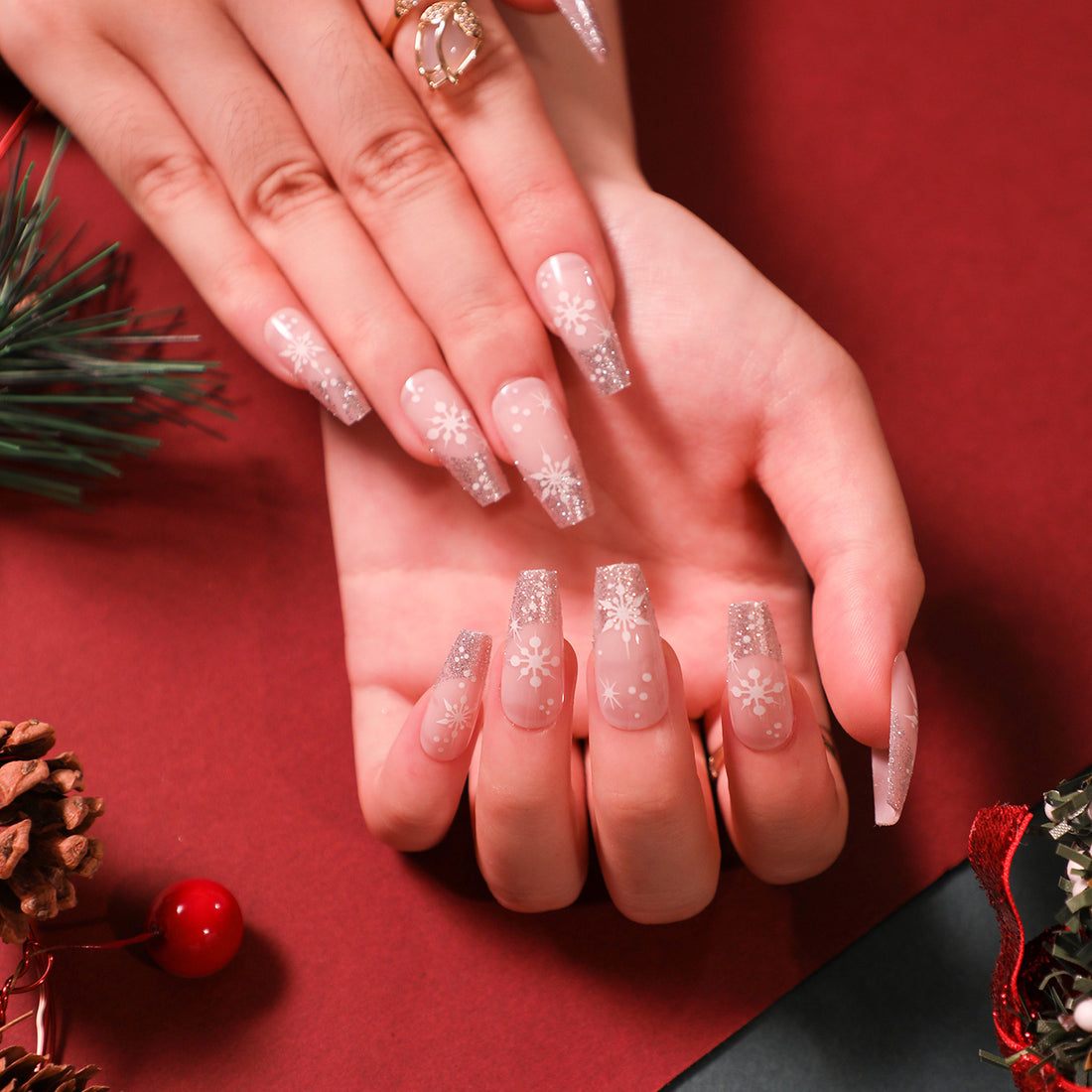 No.CM14 Christmas White Snowflakes Fingernails Patch 24pcs/Set