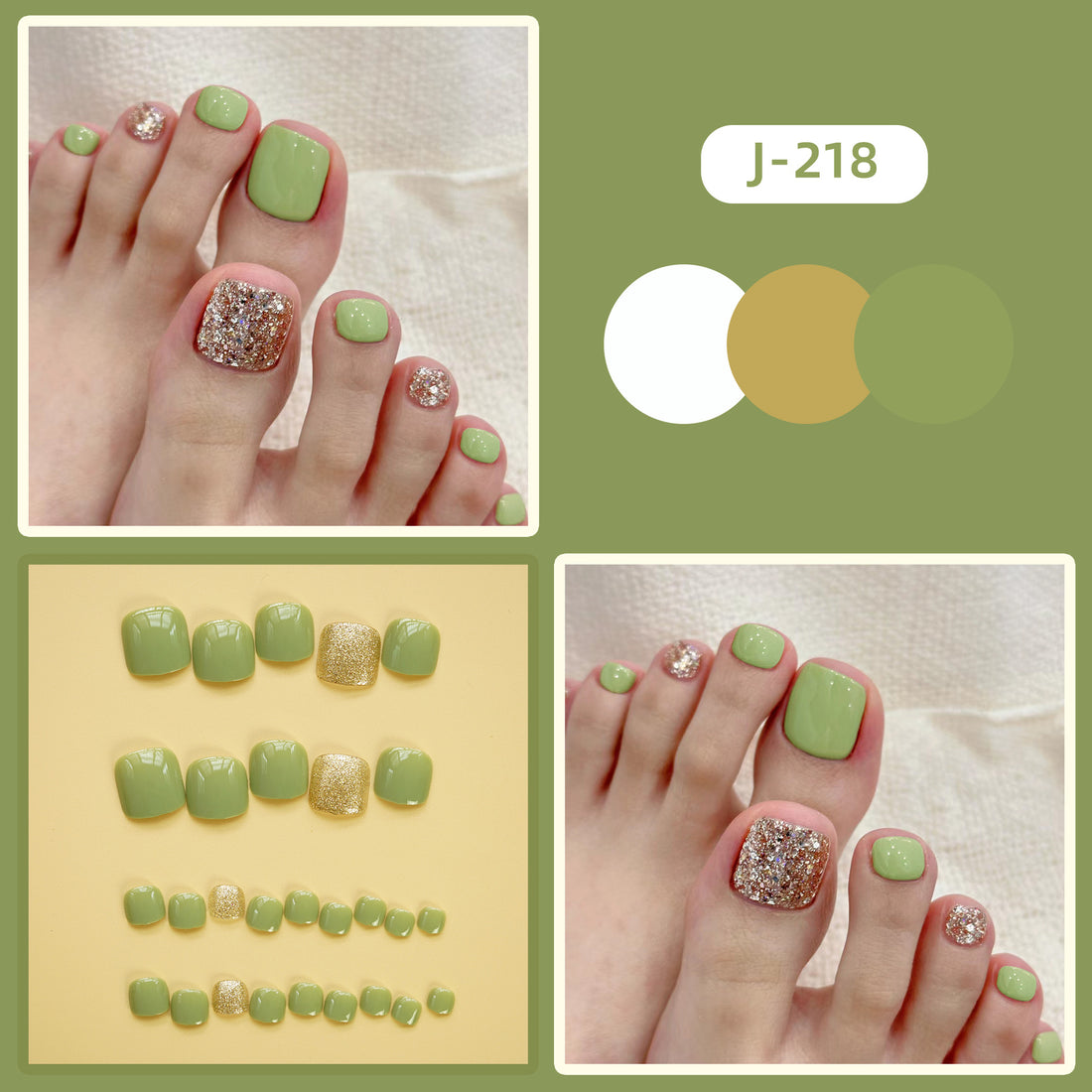 No.332 Green Flash Gold Camouflage Toenails Patch 24pcs/Set