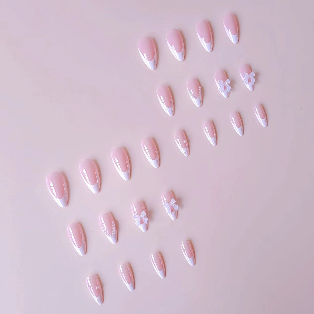 No.F272 Almond Bow Fingernails Patch 24pcs/Set