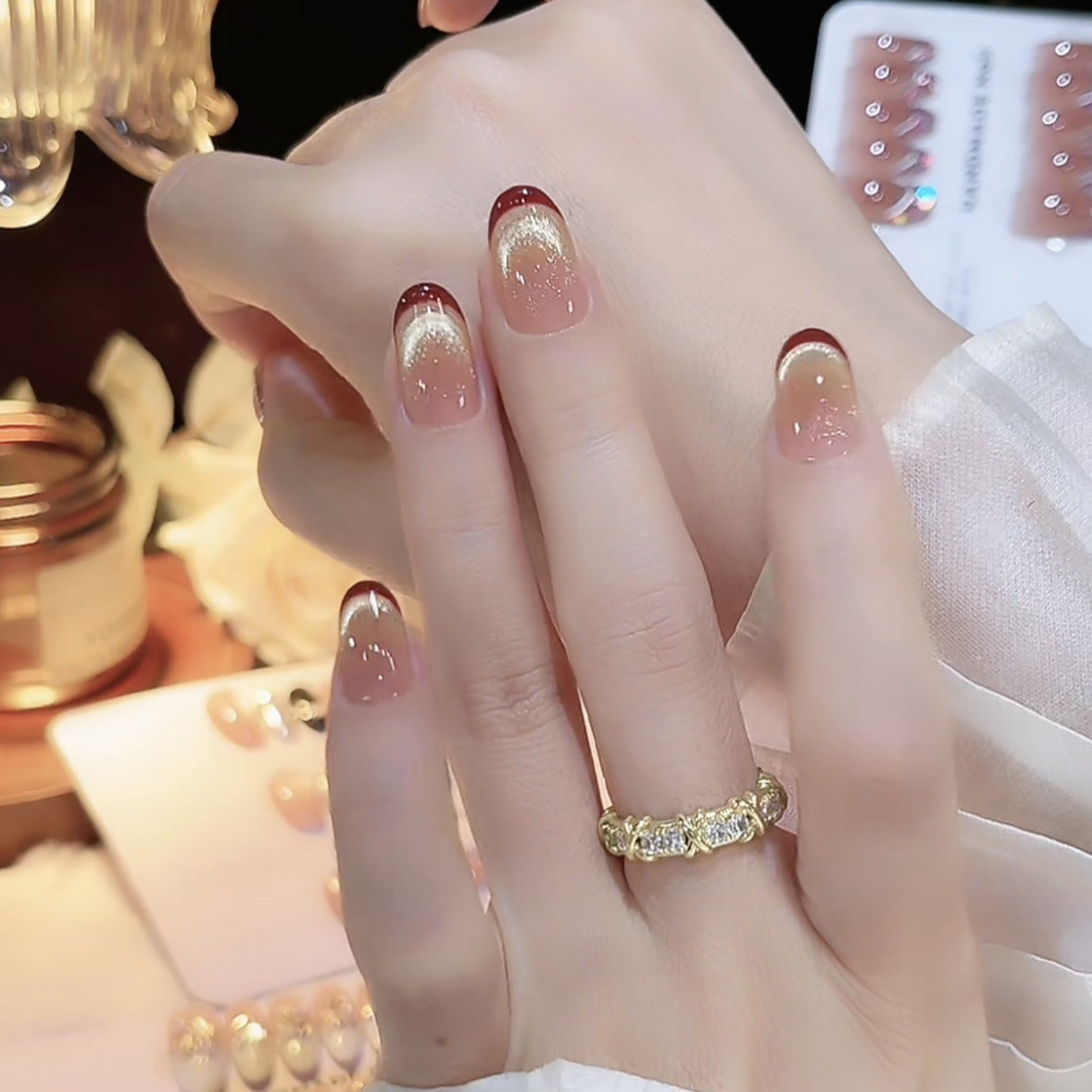 No.FP47 Red Cat's Eye Hand Made Fingernails 10pcs
