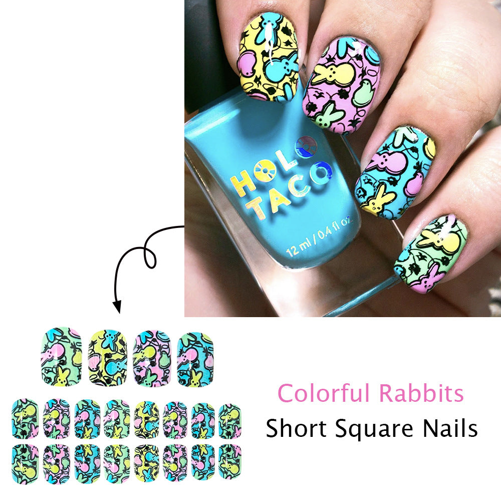 No.ET39 Cute Bunny Colorful Fingernails Patch 24pcs/Set