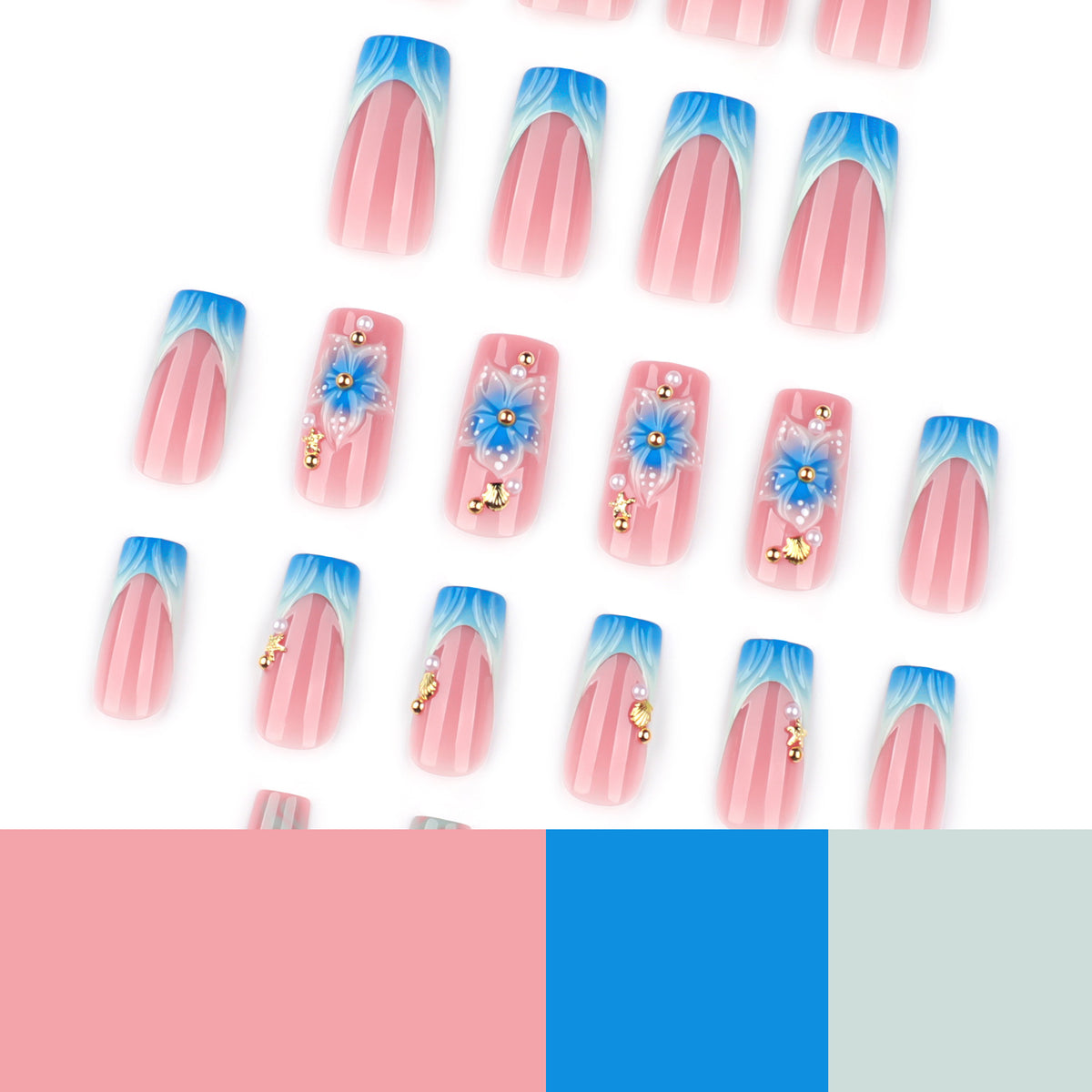 No.F617 Blue Flower Fingernails Patch 24pcs/Set
