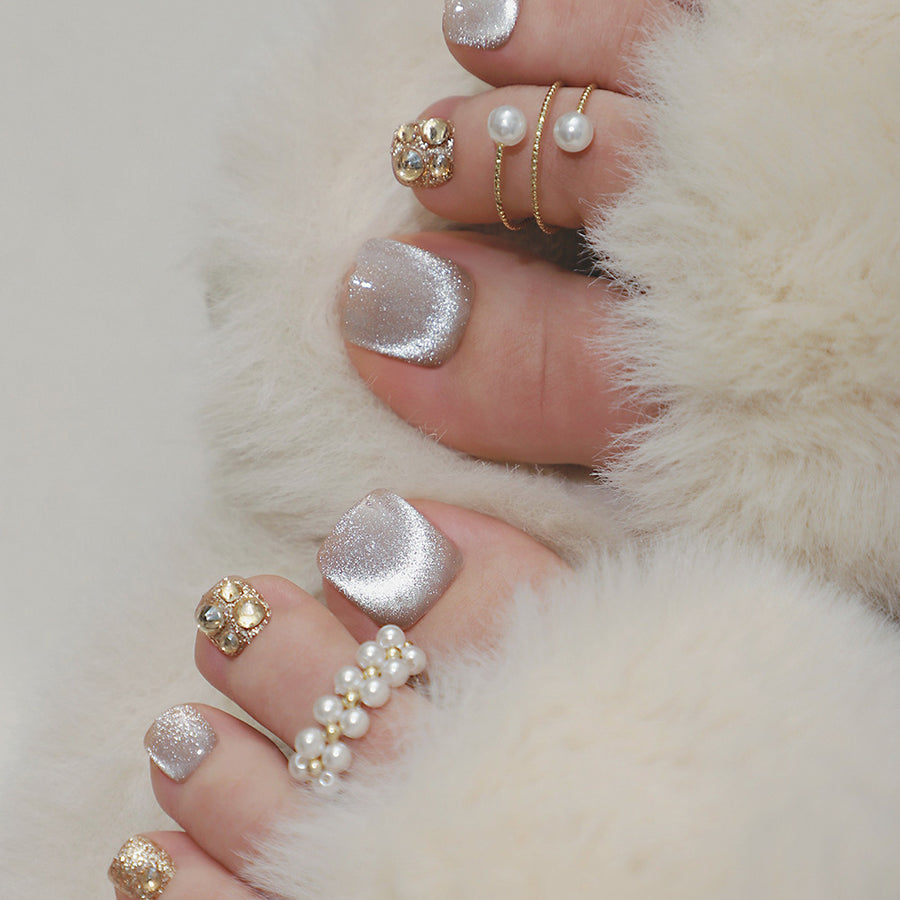 No.125 Cute Glitter Diamonds Cat-eye Toenails 24pcs/Set