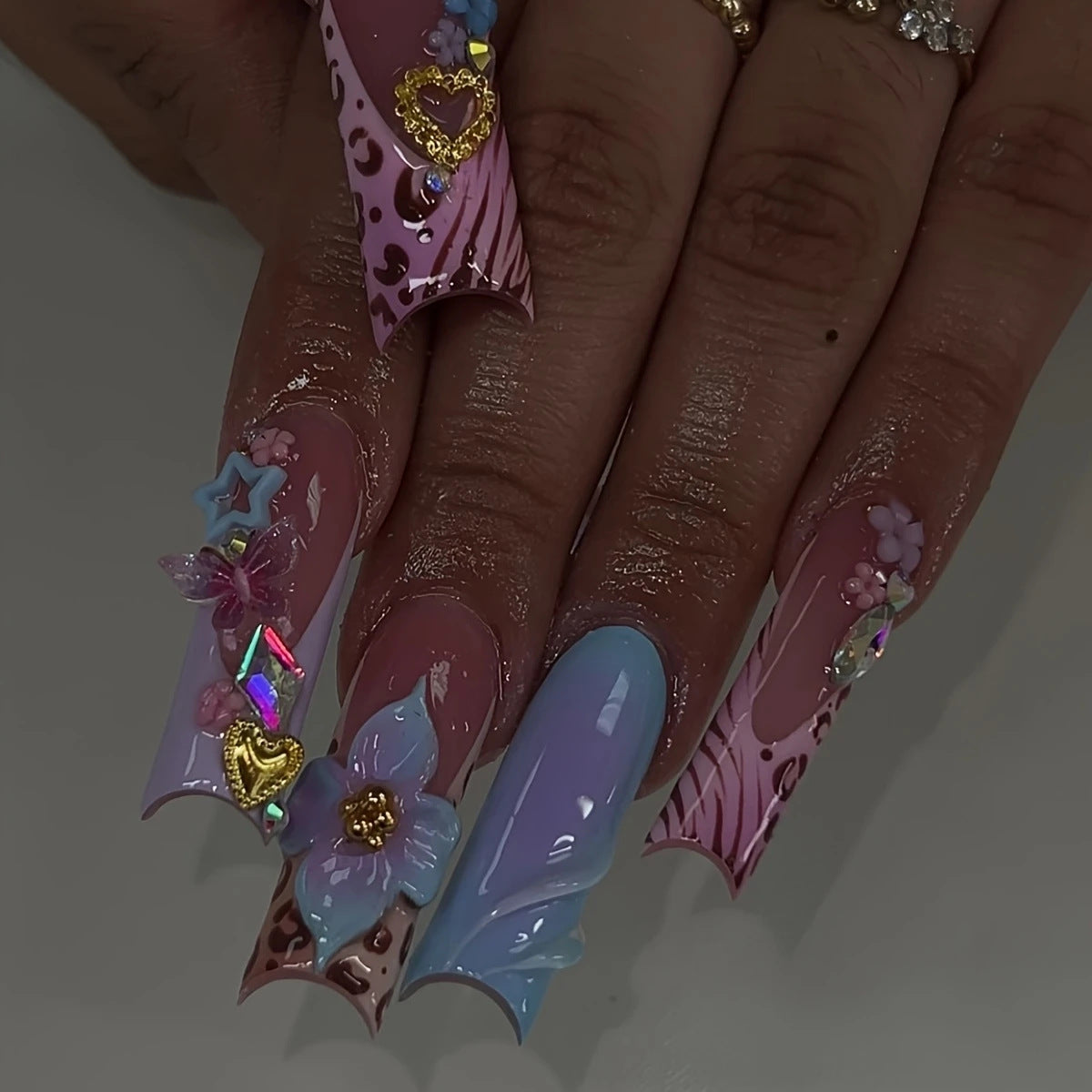 No.F702 Blue Flower Fingernails Patch 24pcs/Set