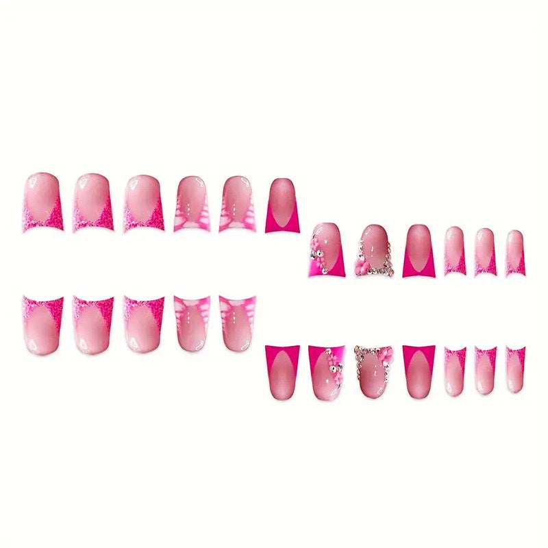 No.F680 Pink Flowers Fingernails Patch 24pcs/Set