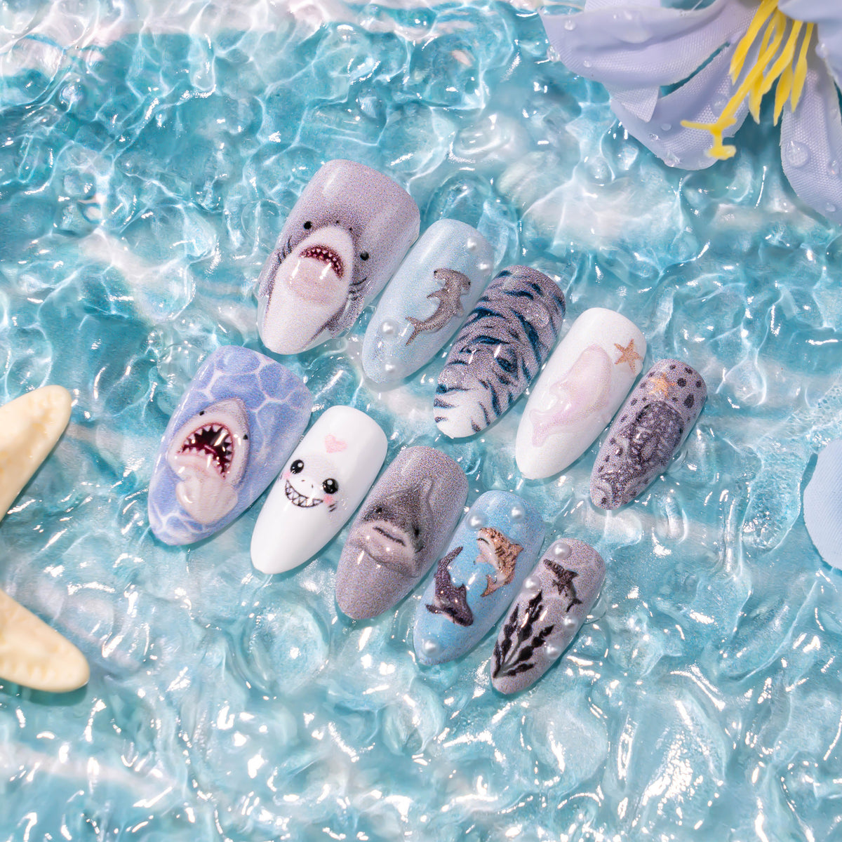 No.BH75 3D Shark Fingernails Patch 24pcs/Set