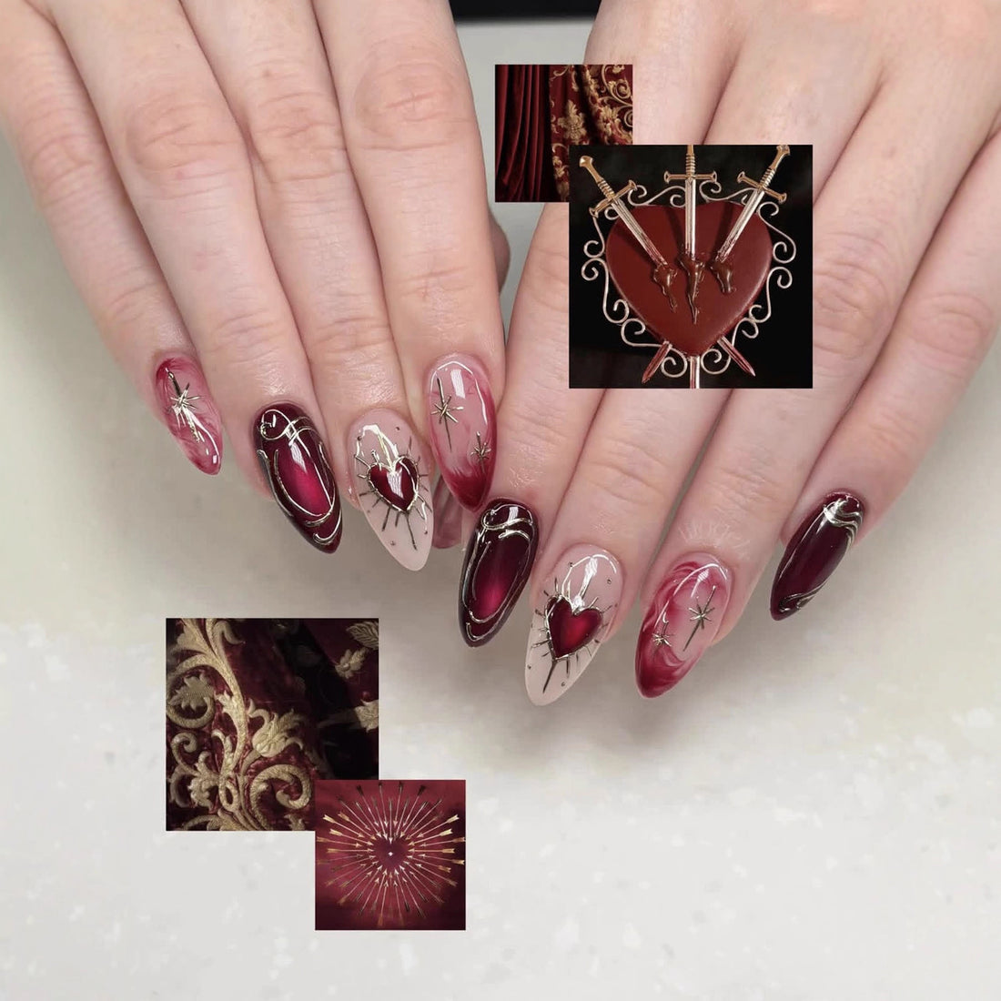 No.F574 Red Heart Fingernails Patch 24pcs/Set