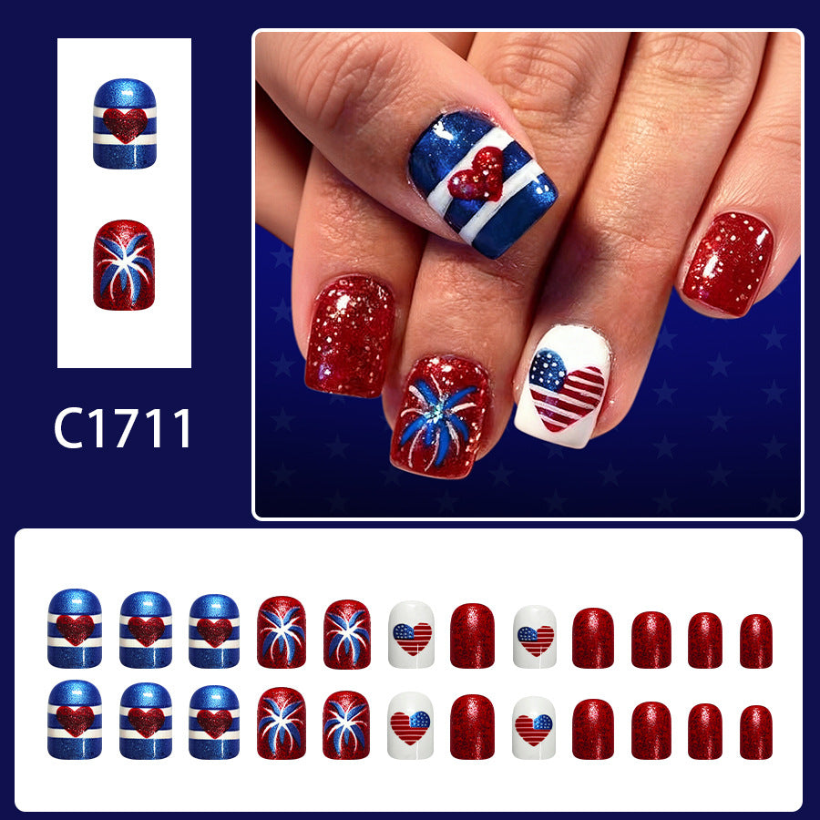 No.JNU25 Heart-shaped National Flag Fingernails Patch 24pcs/Set