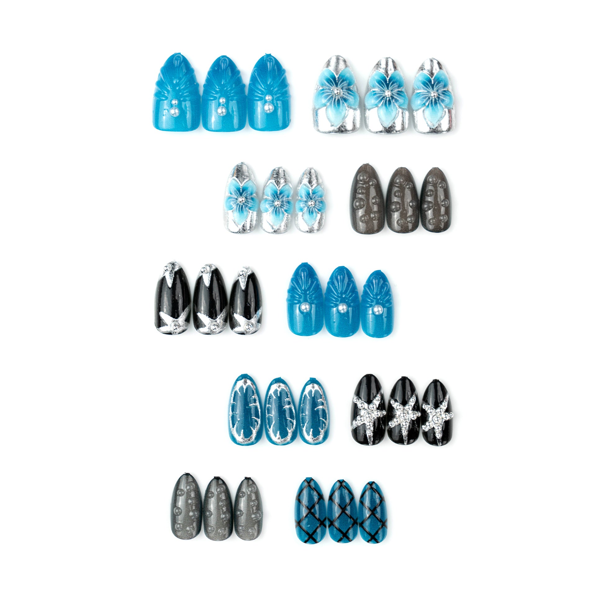 No.F827 Blue Flower Fingernails Patch 24pcs/Set
