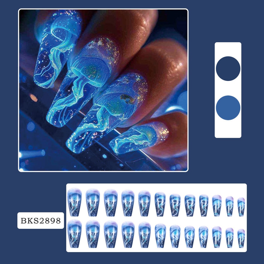 No.F52 Blue Jellyfish Fingernails Patch 24pcs/Set