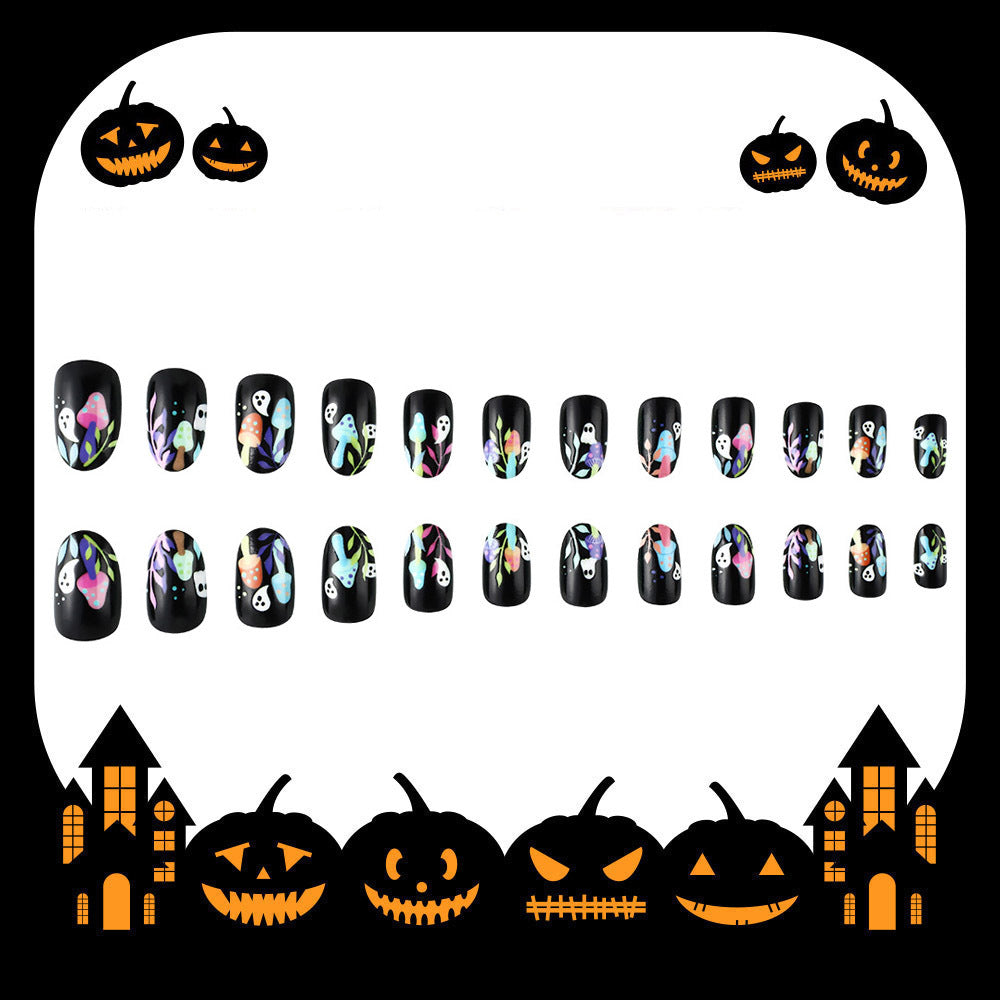 No.AW23 Halloween Ghost Face Mushroom Fingernails Patch 24pcs/Set