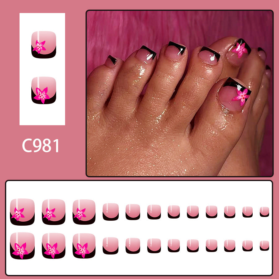 No.627 Black Flower Toenails Patch 24pcs/Set
