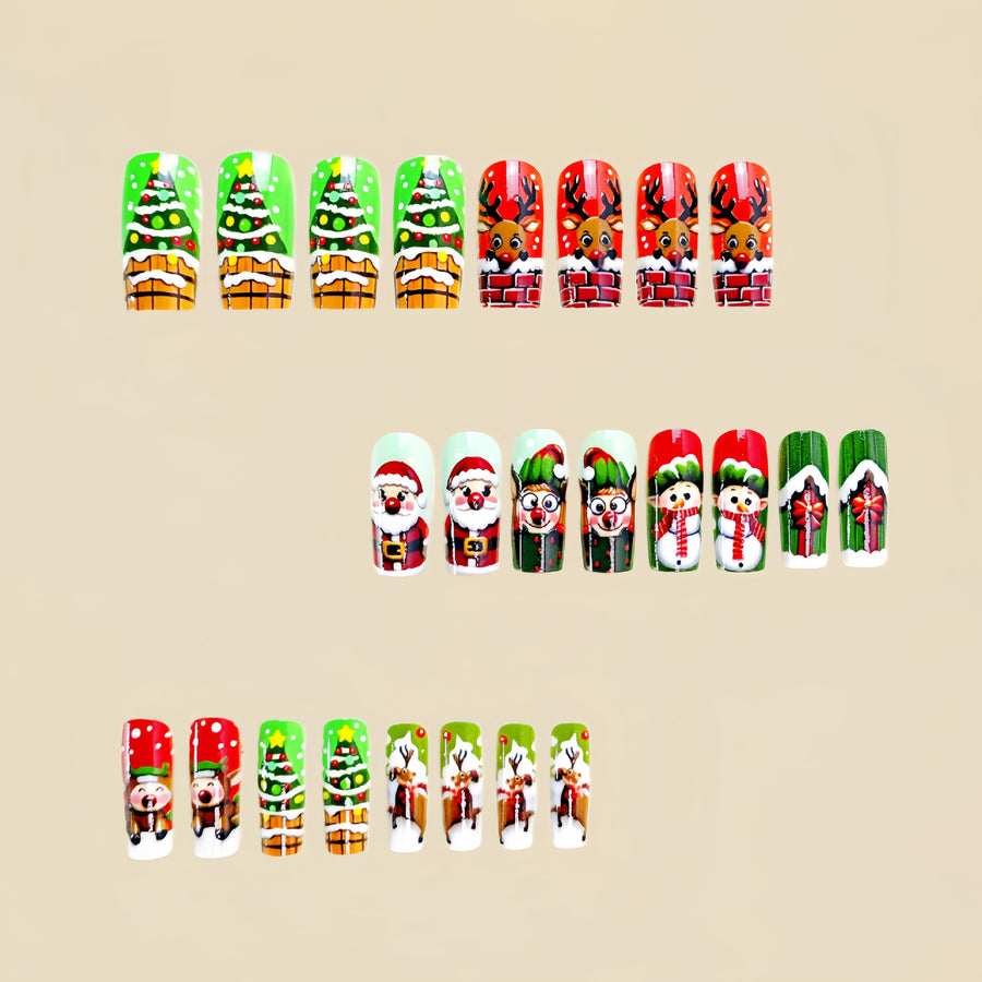 No.CM92 Christmas Elk Long Fingernails Patch 24pcs/Set