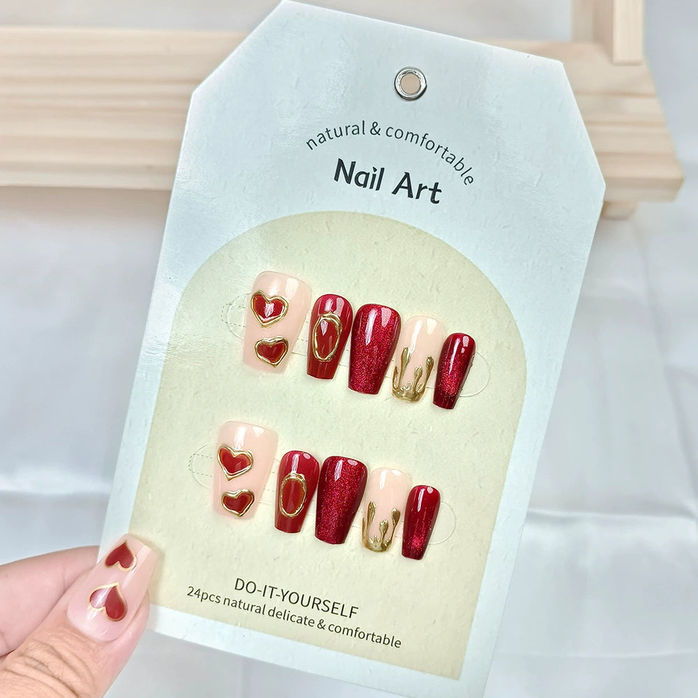 No.VN34 Red Fingernails Patch 24pcs/Set