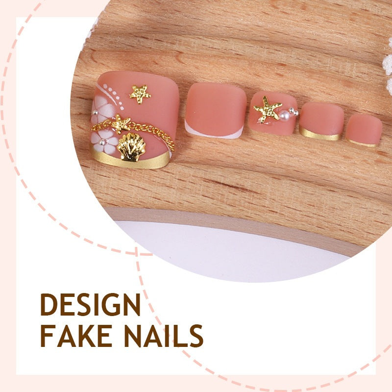 No.758 Flowers Golden Seashells Toenails Patch 24pcs/Set