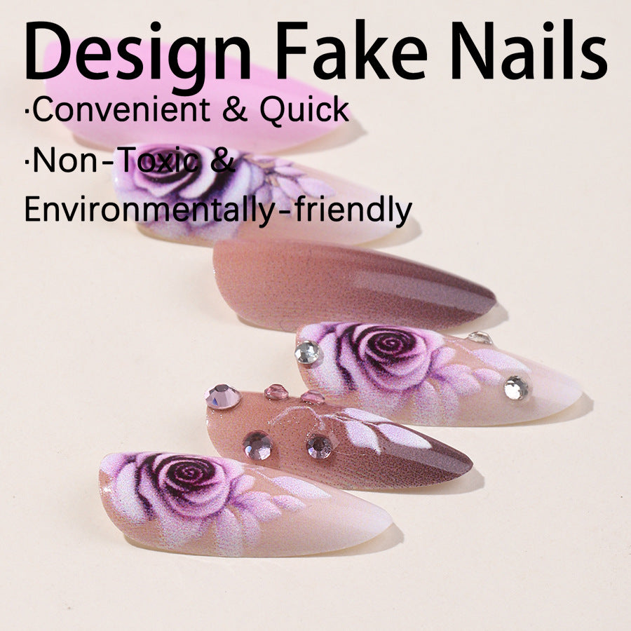 No.F74 Purple Rose Rhinestone  Fingernails Patch 24pcs/Set