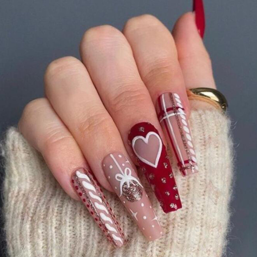 No.CM85 Christmas Red Stripes Fingernails Patch 24pcs/Set