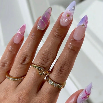 No.F486 3D Pink Flowers Fingernails Patch 24pcs/Set