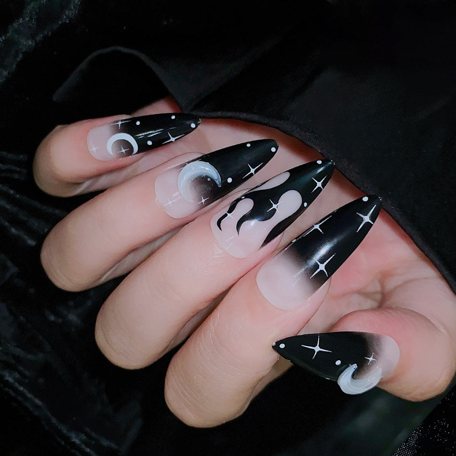 No.AW56 Halloween Pointed Star Moon Fingernails Patch 24pcs/Set