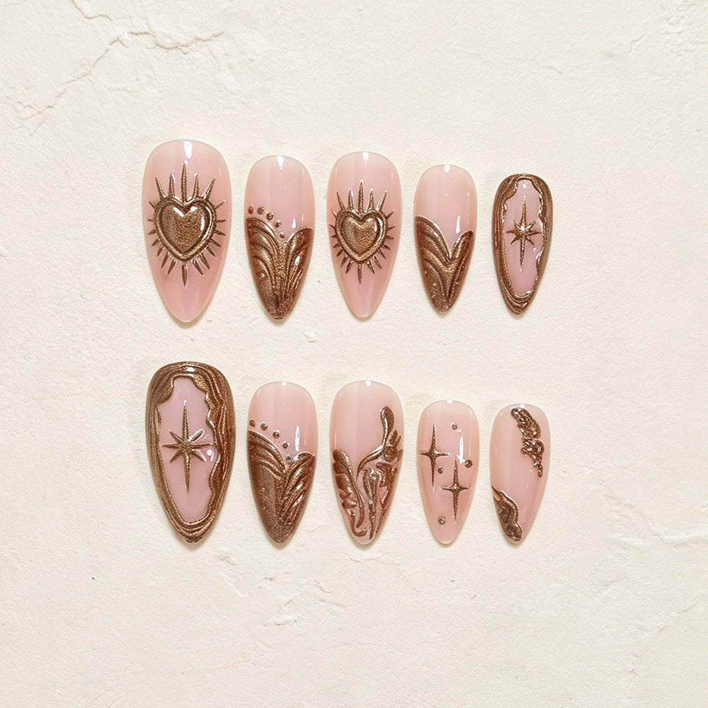 No.F752 Gilded Heart Fingernails Patch 24pcs/Set