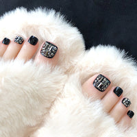 No.23 Black Cute Glitter Press on Toenail Patch 24pcs/Set