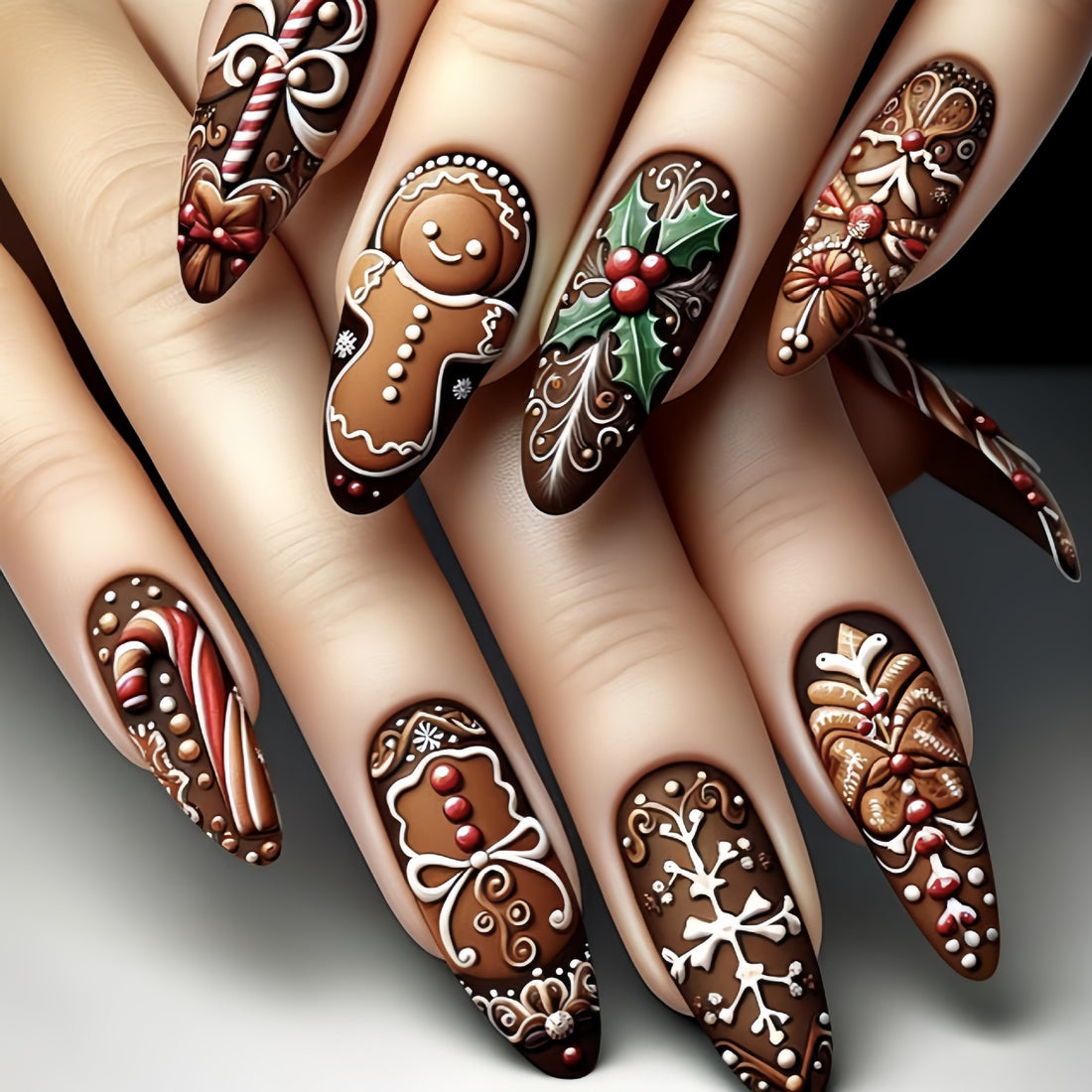 No.CM88 Christmas Brown Fingernails Patch 24pcs/Set