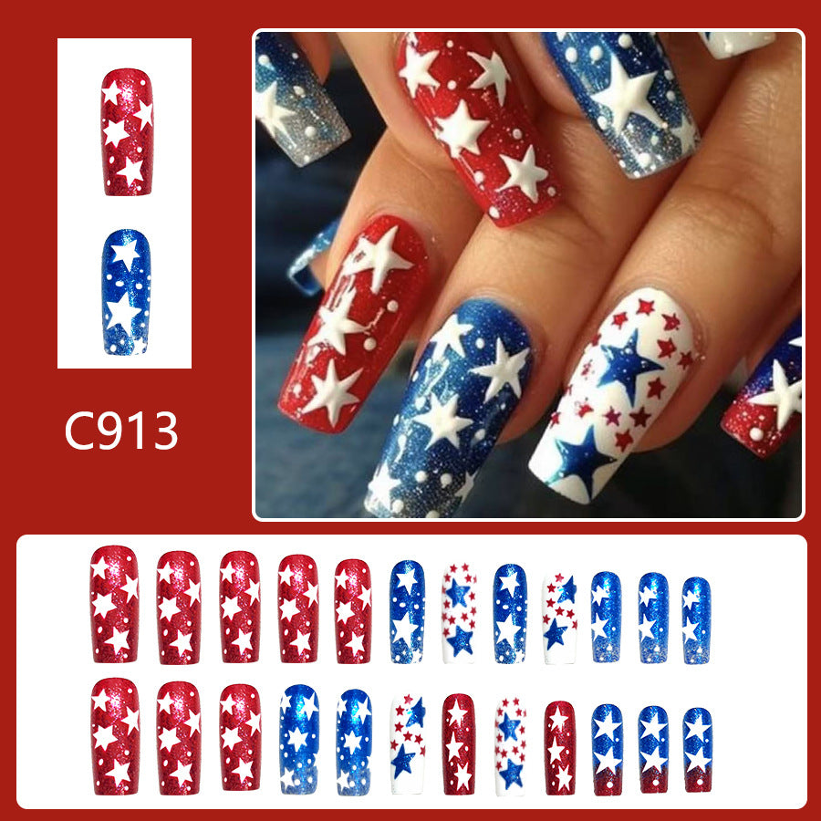 No.JNU23 Red&Blue Fingernails Patch 24pcs/Set