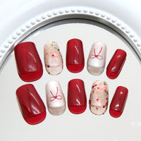 No.VN36 Red Bow Fingernails Patch 24pcs/Set