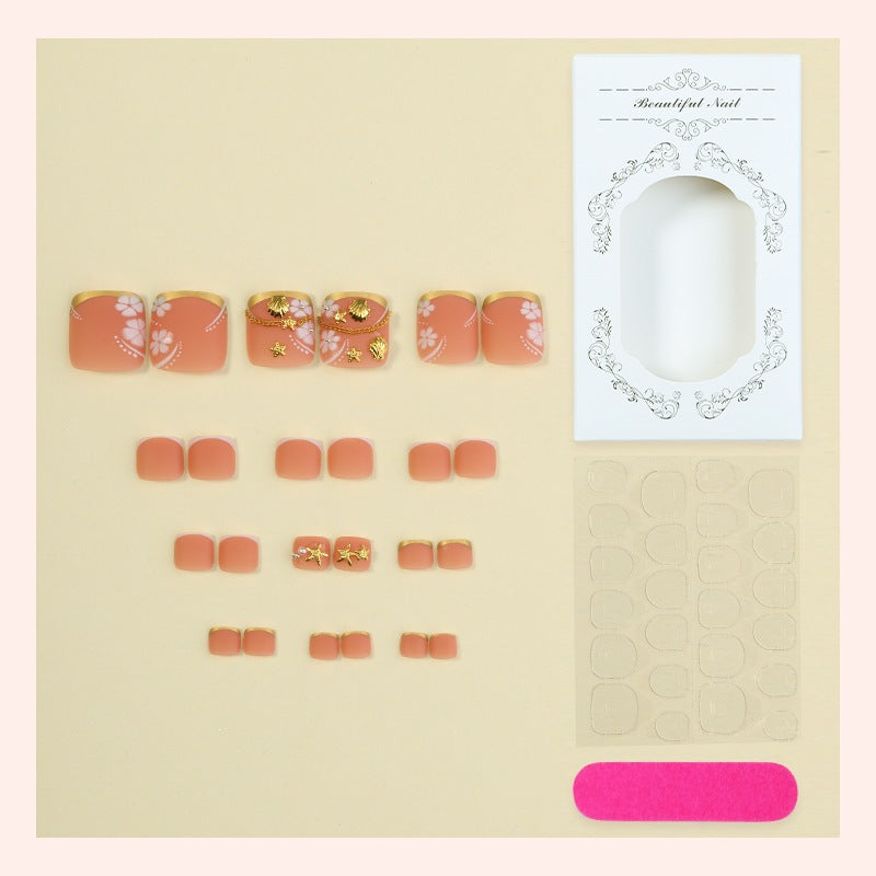 No.758 Flowers Golden Seashells Toenails Patch 24pcs/Set