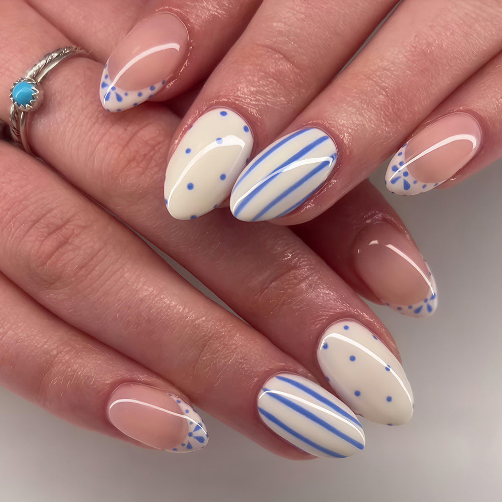 No.F744 Blue Polka Dots Fingernails Patch 24pcs/Set