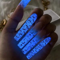 No.AW90 Halloween Blue Night Light Fingernails Patch 24pcs/Set