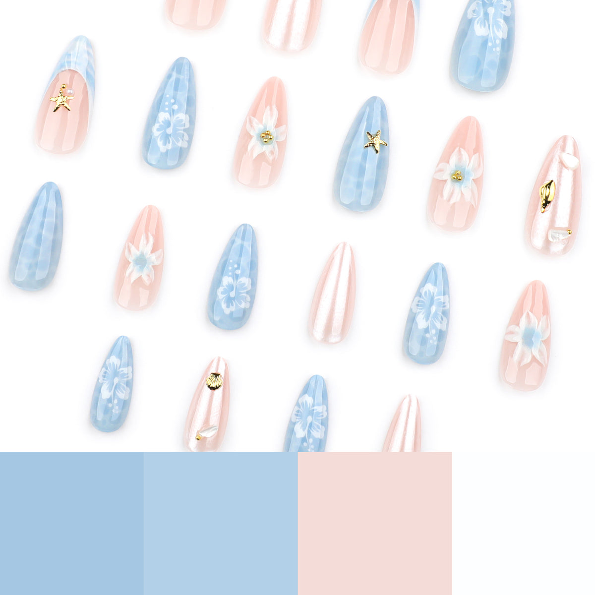 No.F637 Blue Beach Fingernails Patch 24pcs/Set