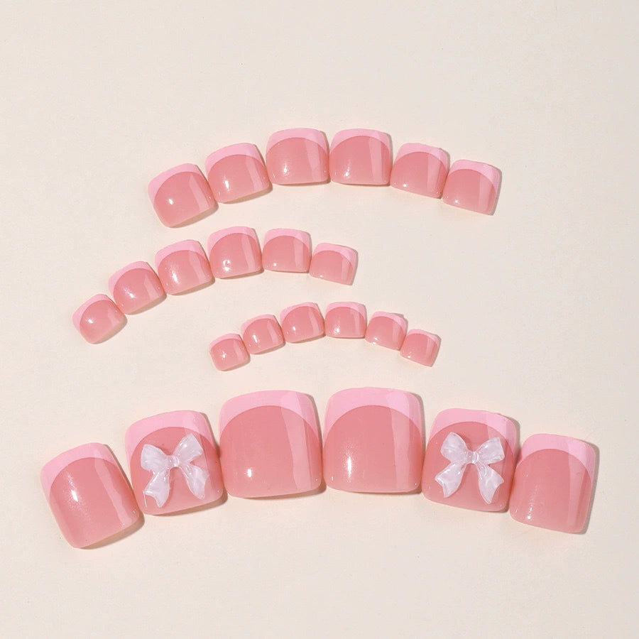 No.421 Pink Pearl Bow Toenails Patch 24pcs/Set